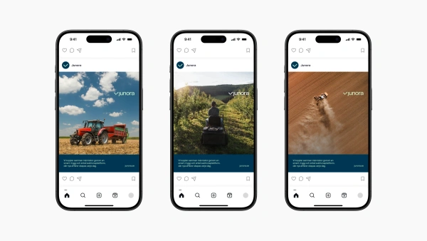 Tre smartphones med inläggsexempel till instagram